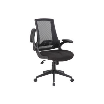 black mesh chair with one arm up